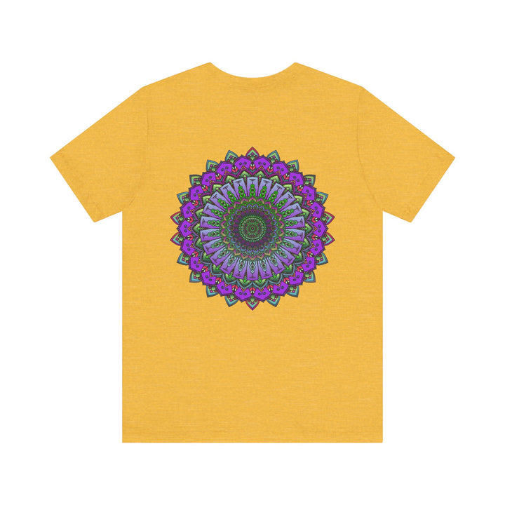 A close-up image of a beautiful Mandala Tee, featuring intricate and colorful spiritual designs that symbolize peace and harmony