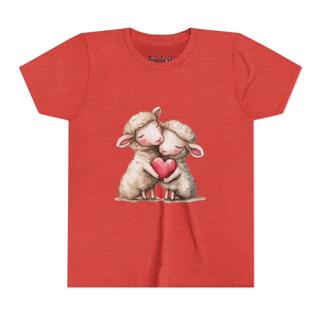 Youth Tee - Cartoon Sheeps Hugging Heart, Cute and Lovely Design