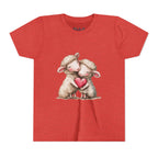 Youth Tee - Cartoon Sheeps Hugging Heart, Cute and Lovely Design