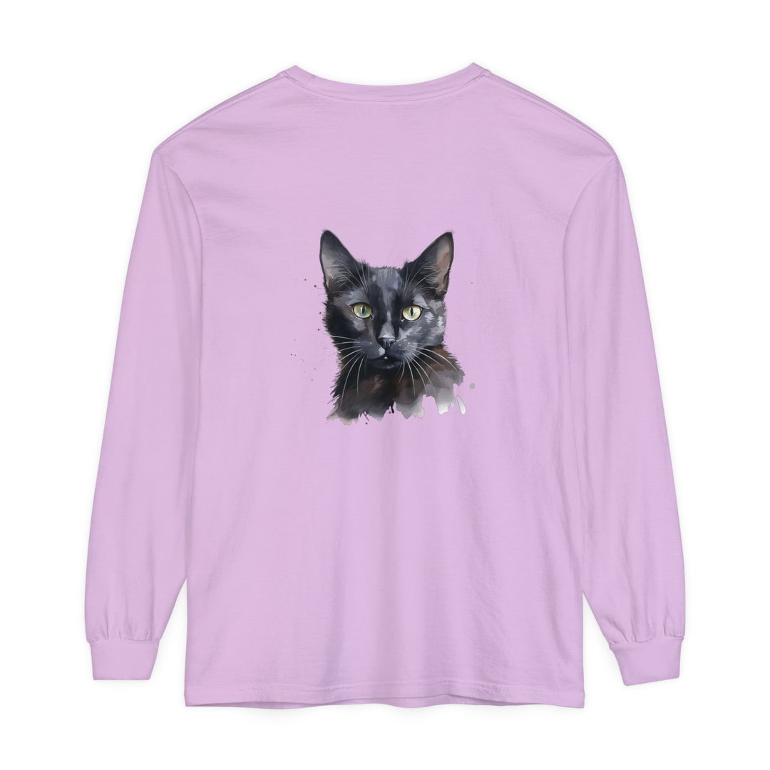 Black cat watercolor long sleeve t-shirt with mystical design