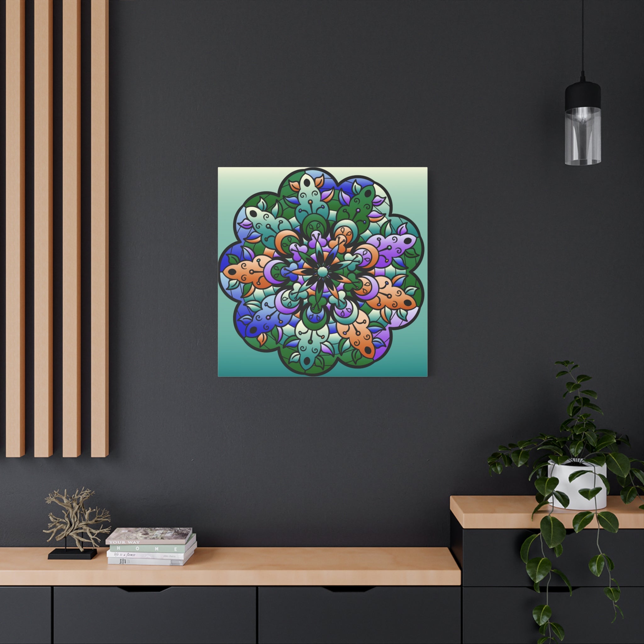 Stampa su tela opaca Mandala floreale — Arte da parete colorata su telaio