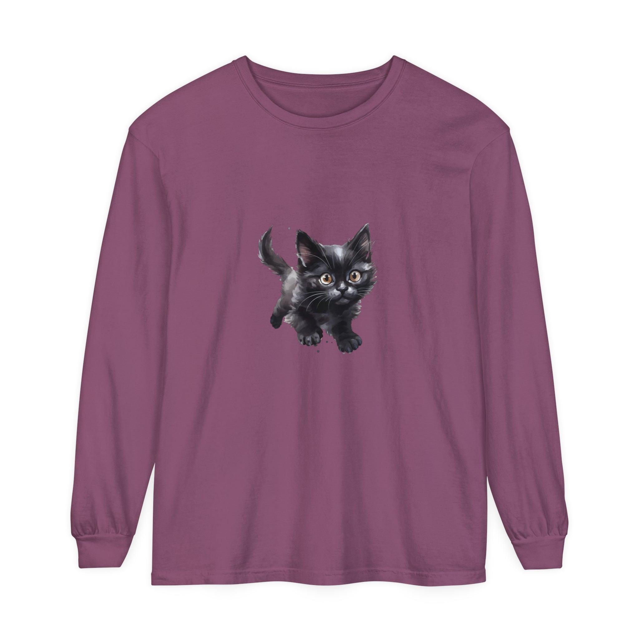 Adorable watercolor illustration of a playful kitten on a t-shirt