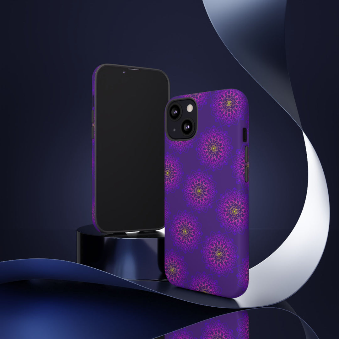 Intricate Purple Floral iPhone Case with Bold Mandala Design