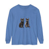 Long sleeve black t-shirt featuring watercolor art of a cat