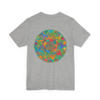 A beautifully designed t-shirt featuring a vibrant mandala symbolizing spiritual peace and harmony
