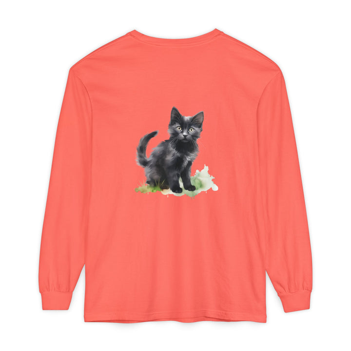 Schwarze Katze Aquarell Langarmshirt