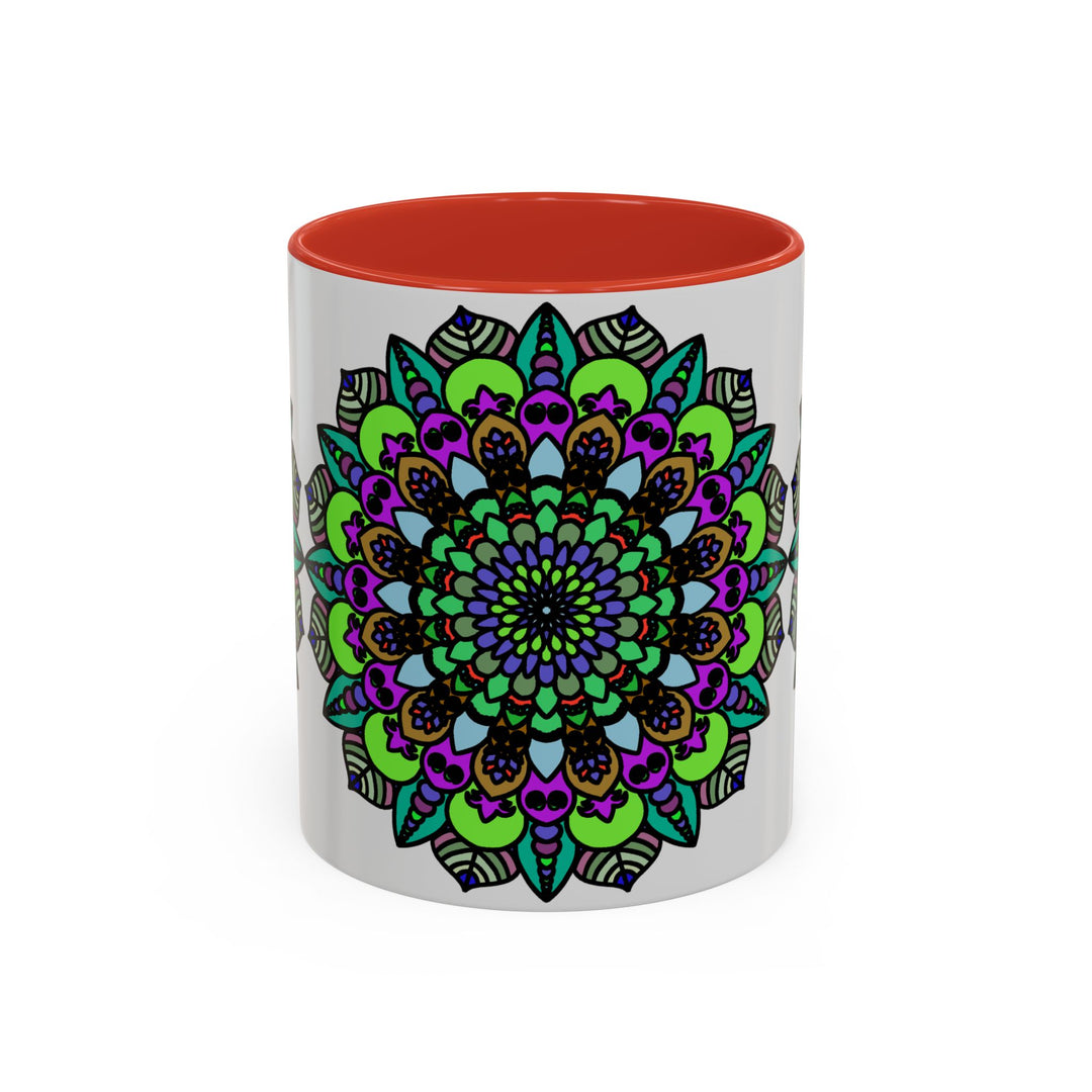 Colorful mandala art pattern on white ceramic mug