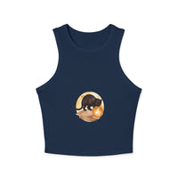 Black Cat Moon Racerback Tank Top in black color with a stylish moon and cat graphic