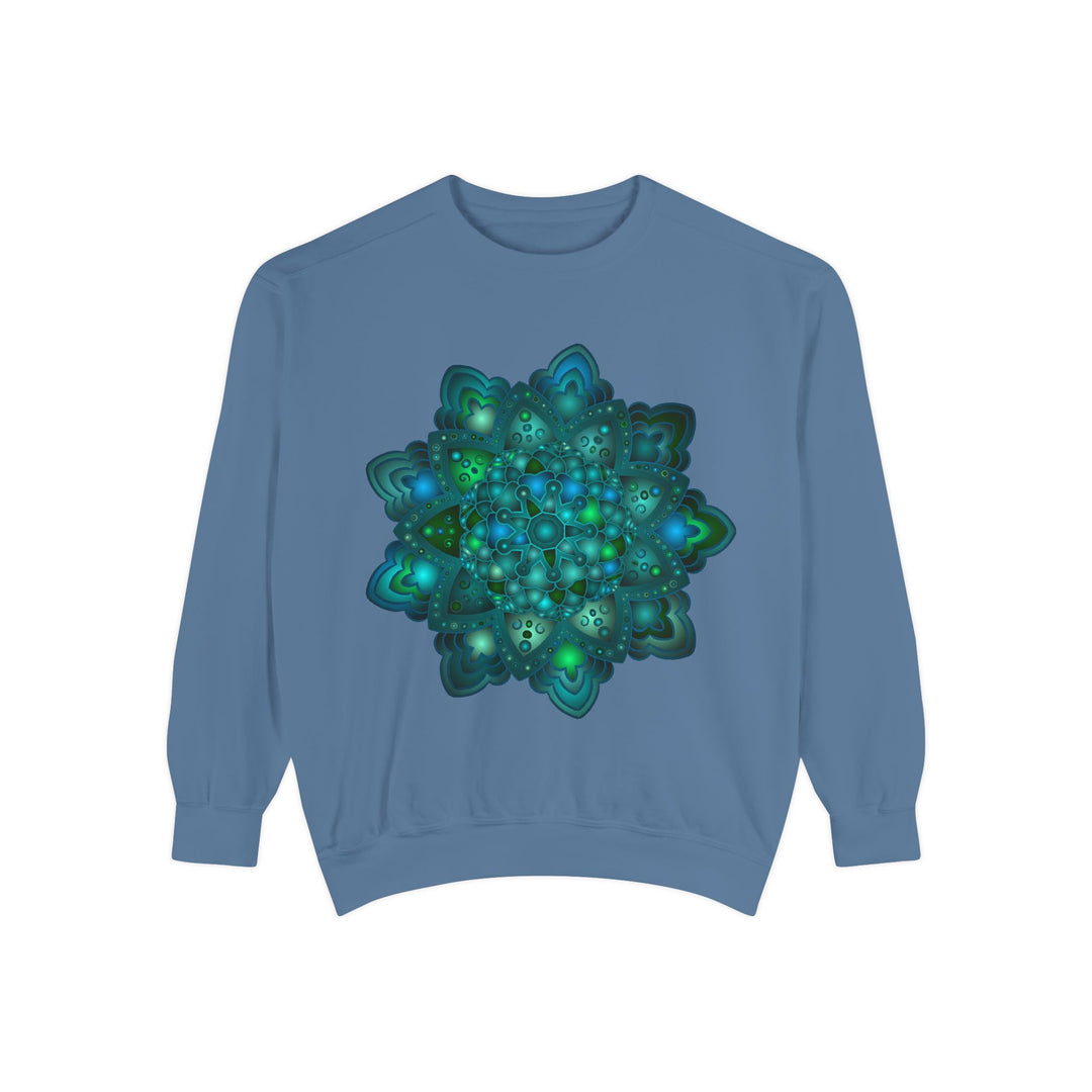 Beautiful blue and green mandala patterned sweatshirt with intricate design