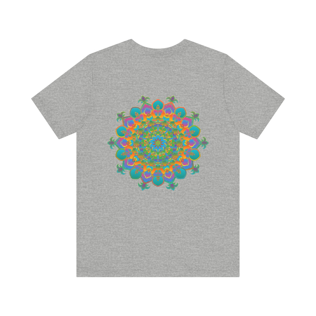 A vibrant mandala tee featuring intricate spiritual designs for peace and harmony