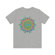 A vibrant mandala tee featuring intricate spiritual designs for peace and harmony