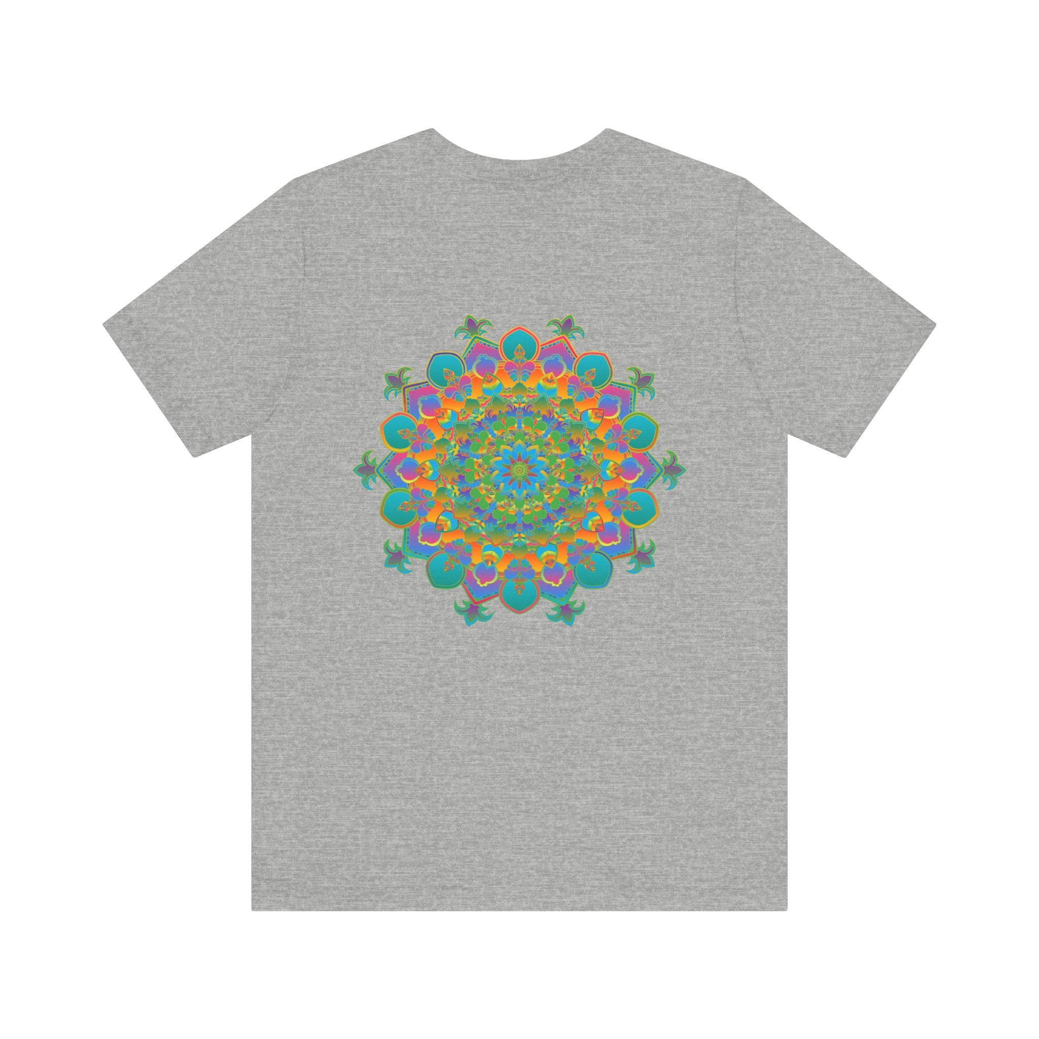 A vibrant mandala tee featuring intricate spiritual designs for peace and harmony