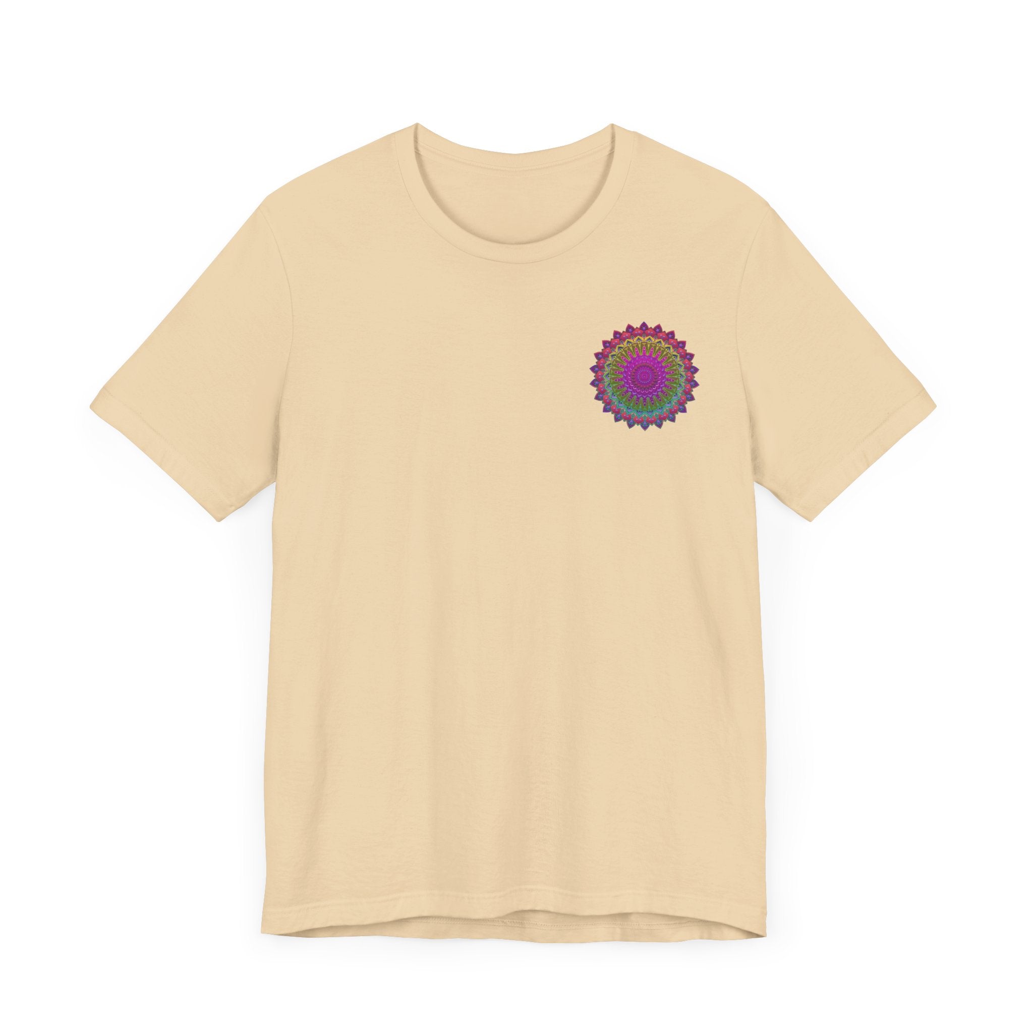 Colorful and detailed mandala tee with vibrant designs representing spiritual peace and harmony, perfect for those seeking inner tranquility and balance in their lives