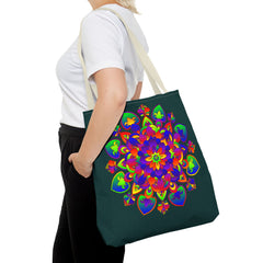 Beautiful tote bag featuring a mystical nature-inspired mandala design in vibrant colors