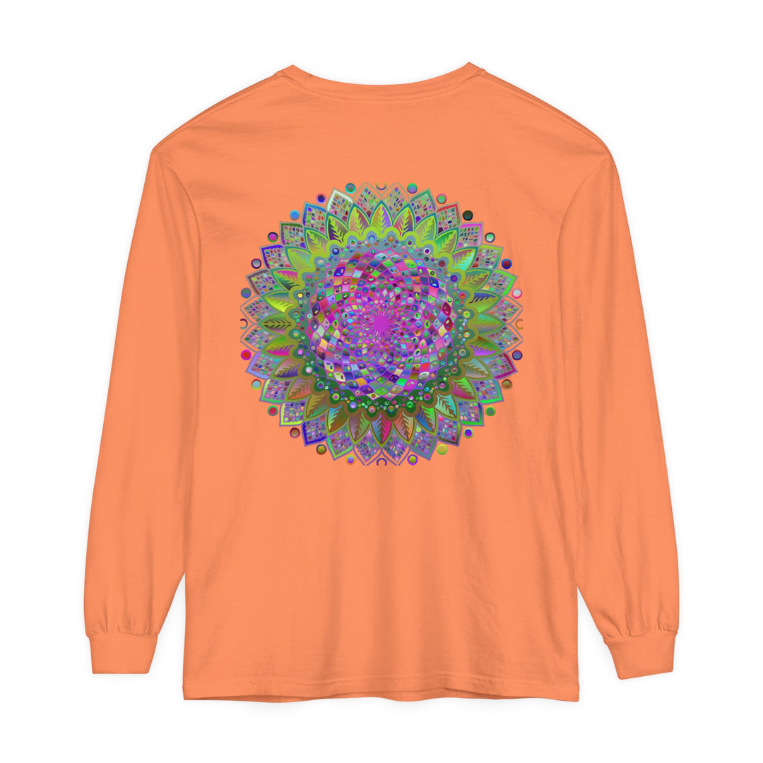 Vivid and bold mandala design on a unisex long sleeve t-shirt