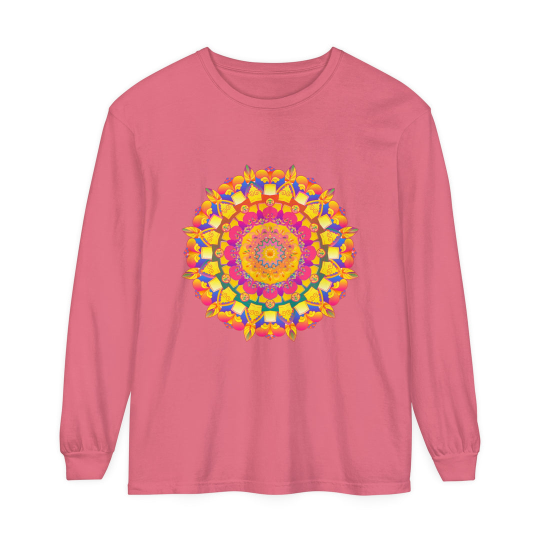 Colorful Mandala Long Sleeve T-Shirt - Psychedelic Art featuring vibrant, intricate mandala design on a comfortable long sleeve shirt