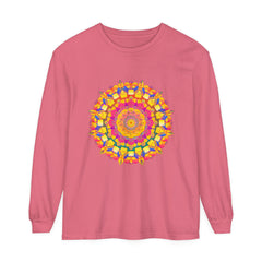 Colorful Mandala Long Sleeve T-Shirt - Psychedelic Art featuring vibrant, intricate mandala design on a comfortable long sleeve shirt