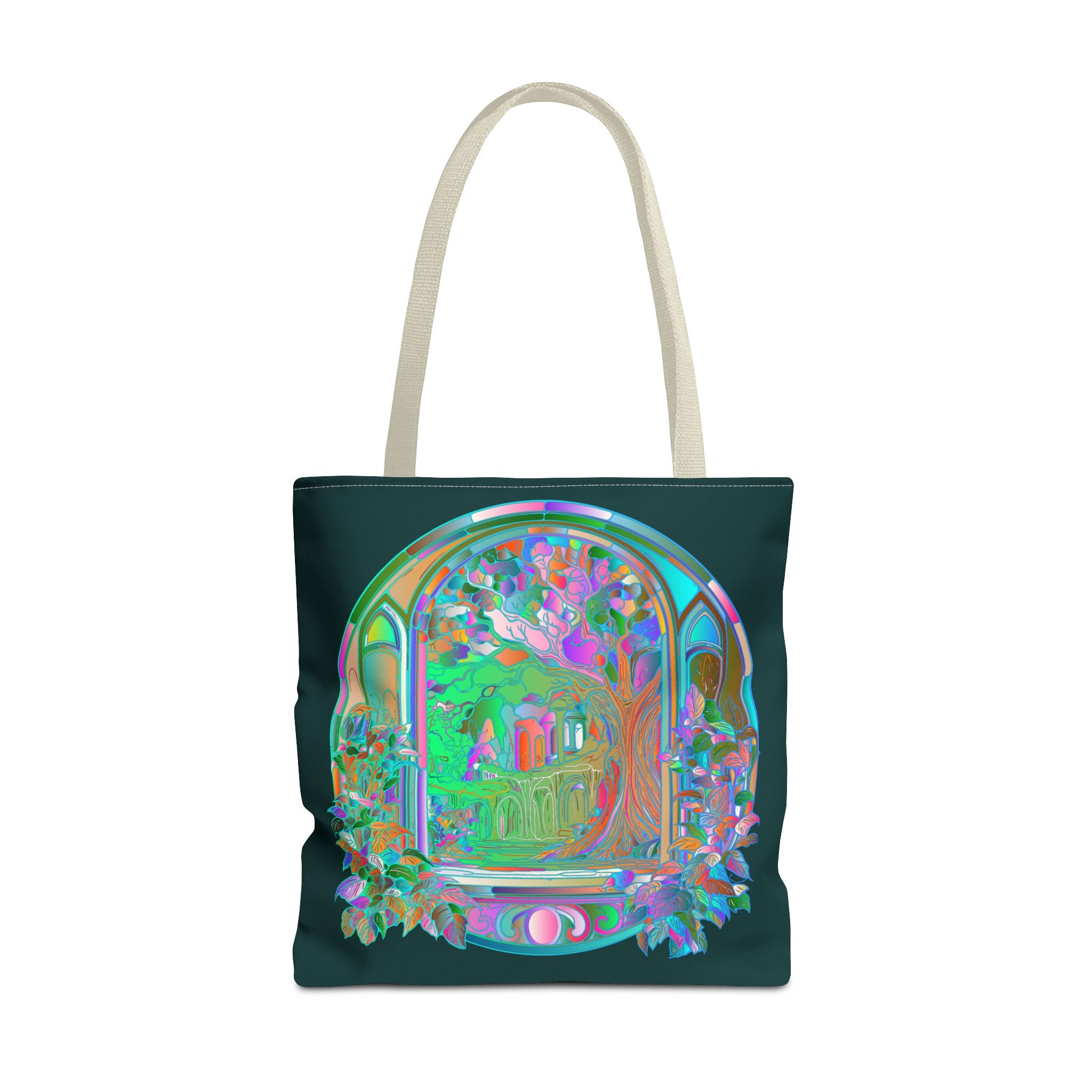 Colorful and intricate Mystical Nature Mandala Tote Bag with beautiful floral design