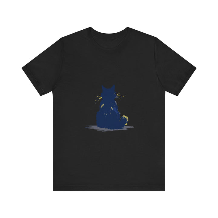 Black Cat Mystery T-Shirt - Simple & Cool - A stylish black t-shirt featuring a mysterious black cat design, perfect for casual wear