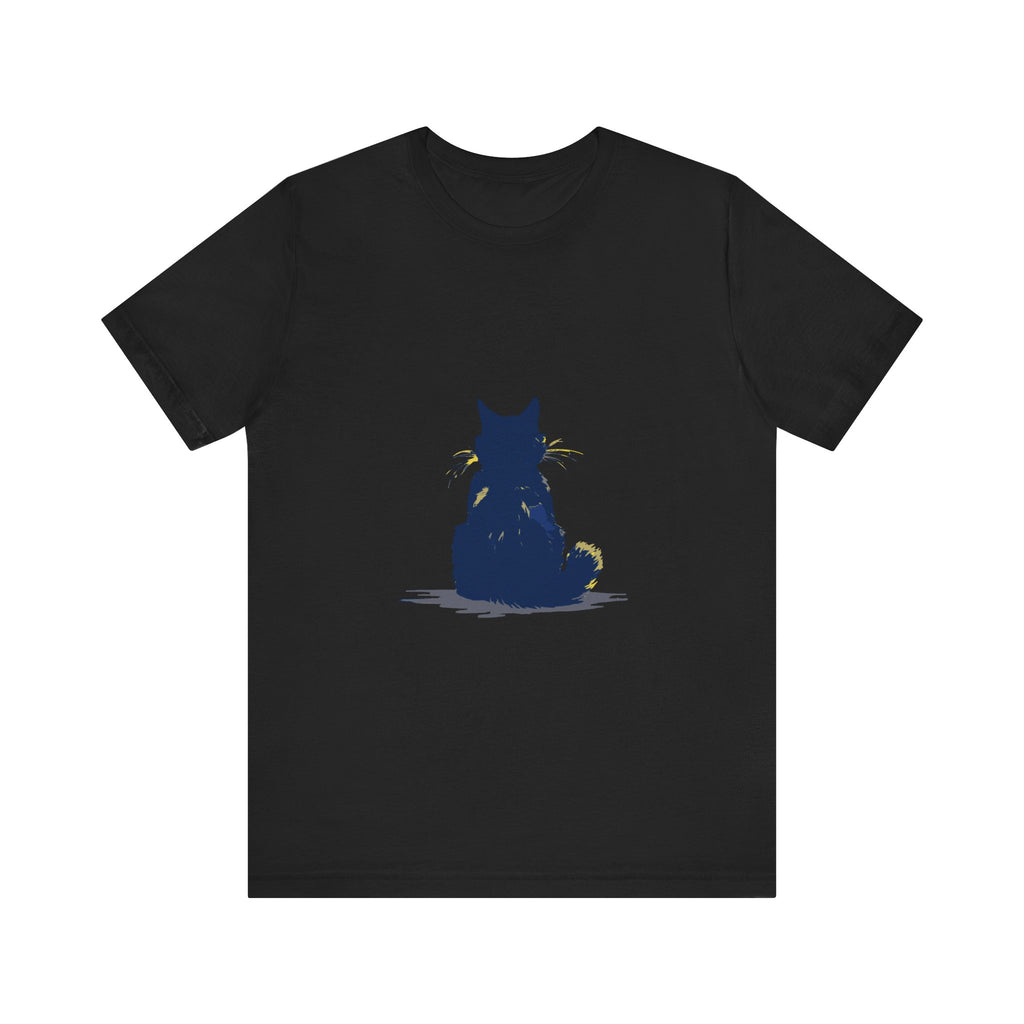 Black Cat Mystery T-Shirt - Simple & Cool - A stylish black t-shirt featuring a mysterious black cat design, perfect for casual wear