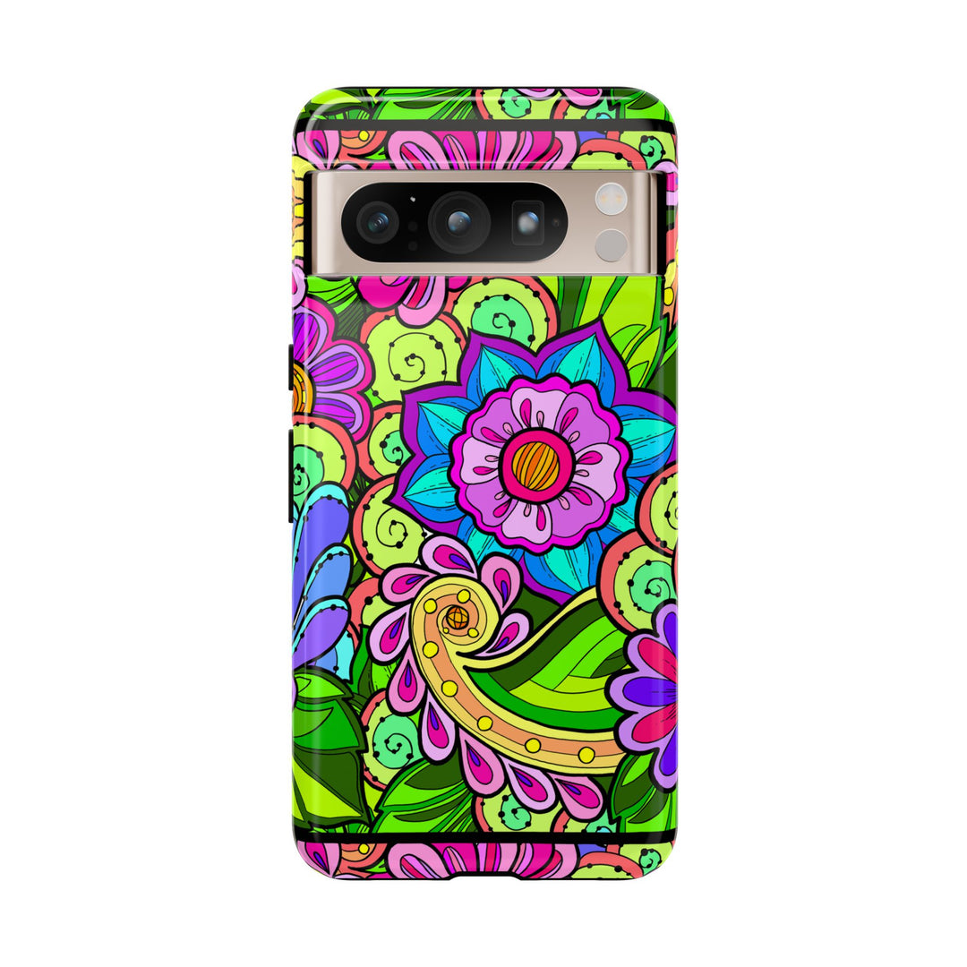Floral Fantasy iPhone and Google Pixel Case in Bright Green Palette