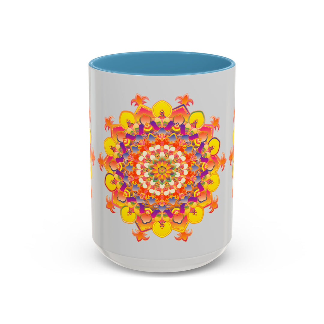 Beautiful vibrant mandala mug featuring intricate and colorful art design