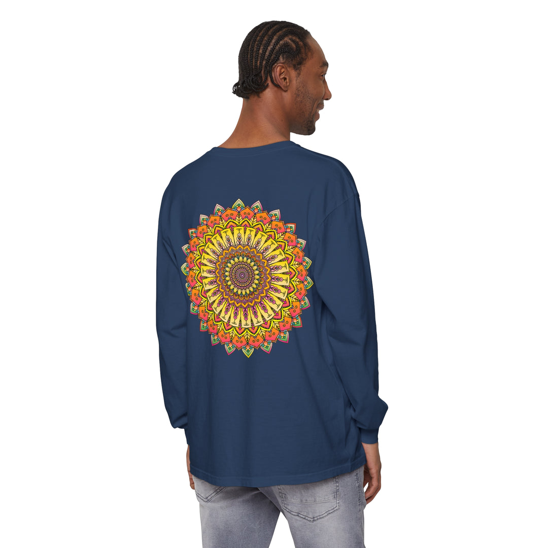  Floral Mandala Design Unisex Long Sleeve Tee in Black and White