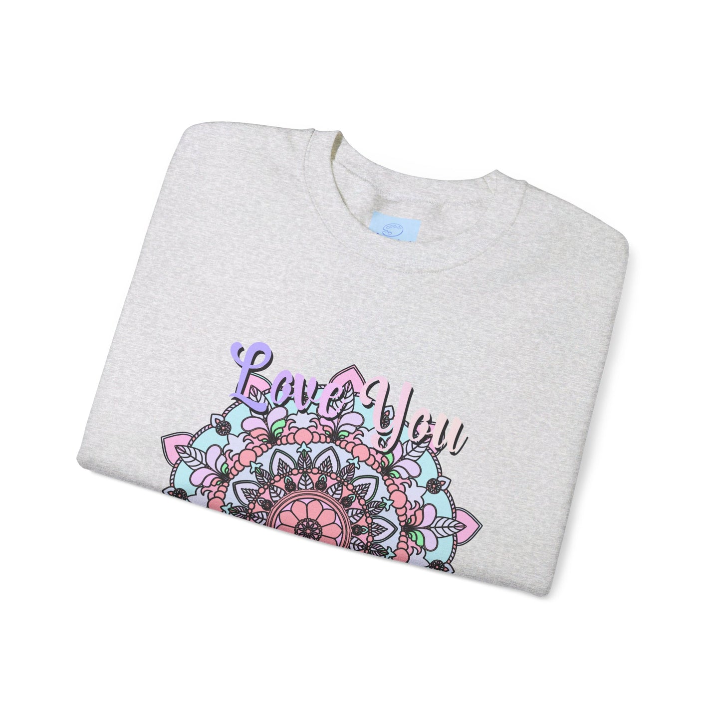 Beautiful light pink crewneck sweatshirt with 'Love You Mom' design, ideal birthday gift for any mother, available in unisex sizes