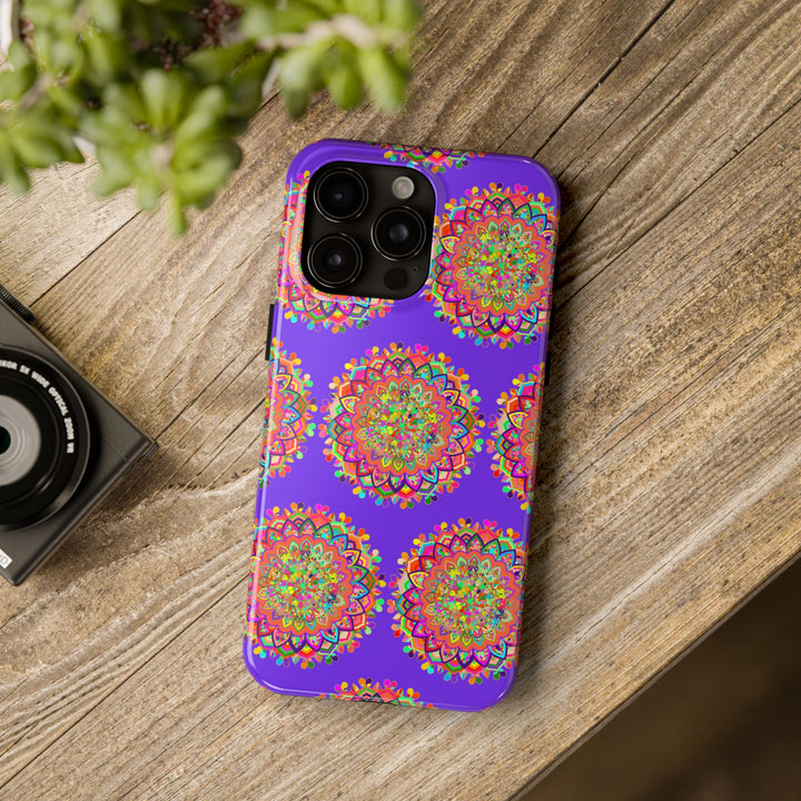 Hand drawn small purple mandala art phone case designed for iPhone X and XS