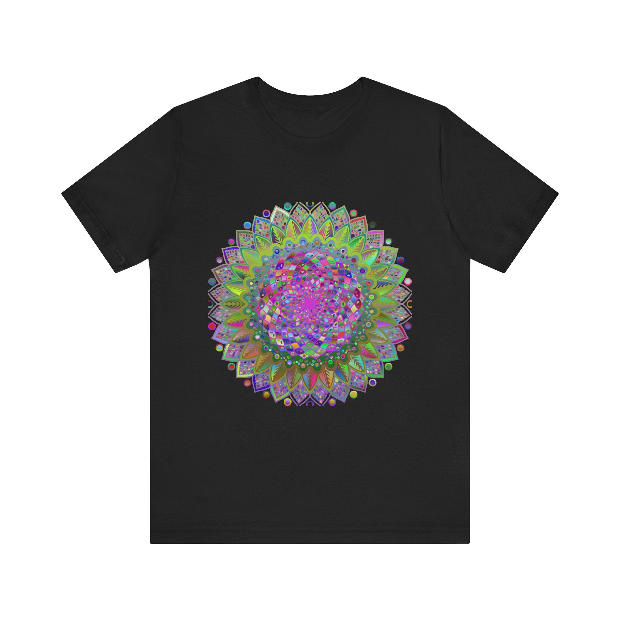 Vibrant mandala tee featuring colorful geometric art and intricate patterns