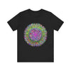 Vibrant mandala tee featuring colorful geometric art and intricate patterns