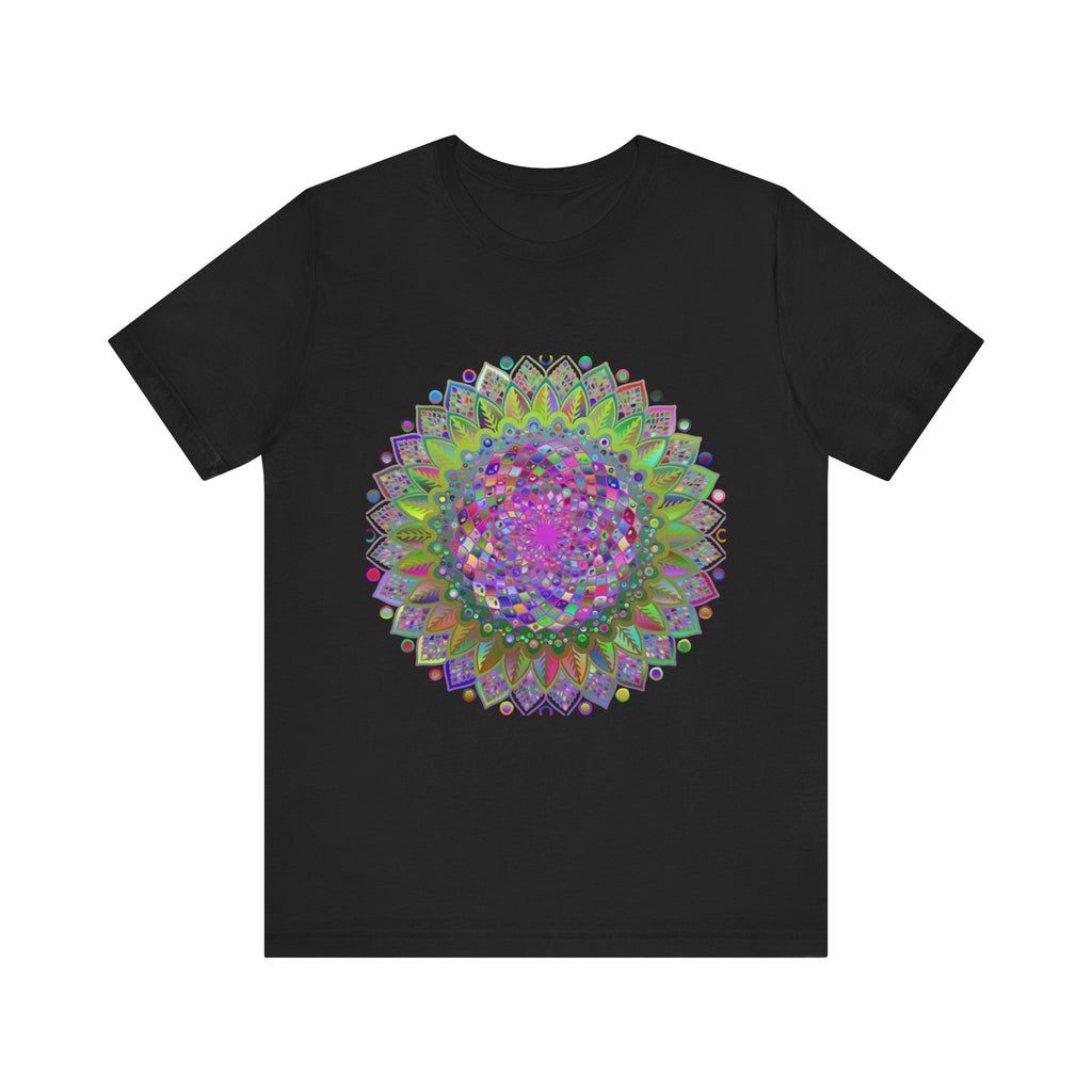 Vibrant mandala tee featuring colorful geometric art and intricate patterns