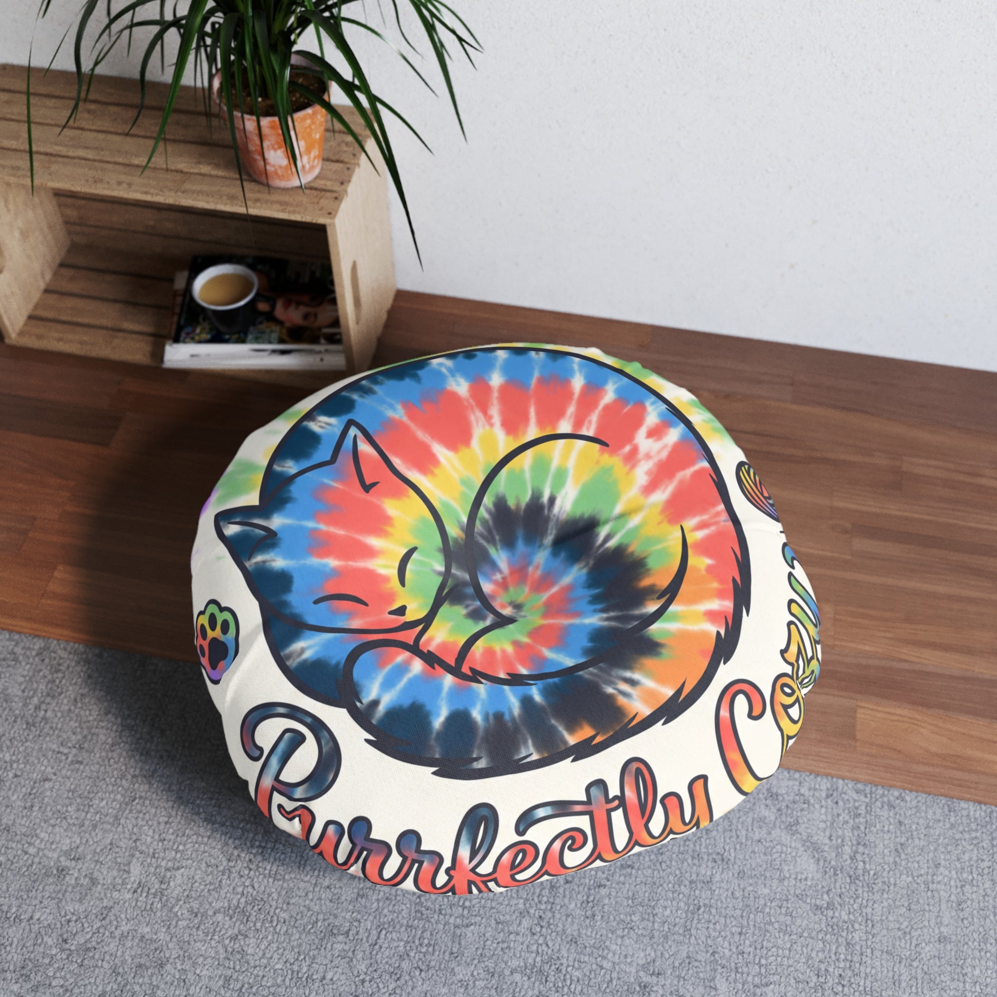 Cuscino da pavimento per gatti, perfettamente accogliente — Cuscino rotondo tie-dye