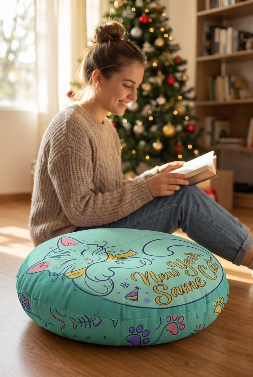 Sunbeam Cat Floor Pillow, Cute Round Tufted Cushion