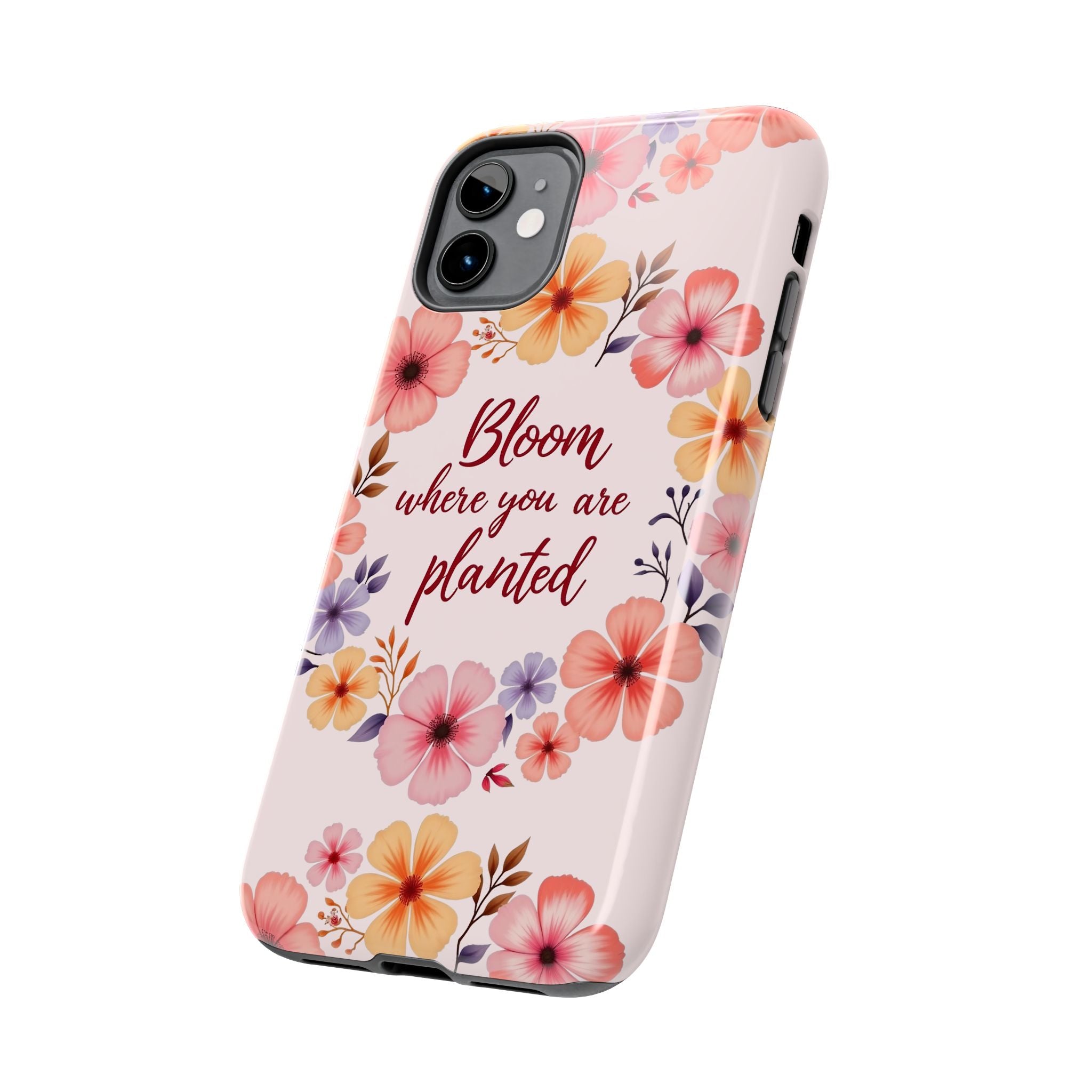 Light pink phone case with flower garland bloom design, perfect for springtime