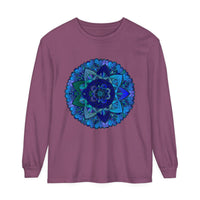 Dark Blue & Green Mandala Long Sleeve T-Shirt, an intricately designed garment