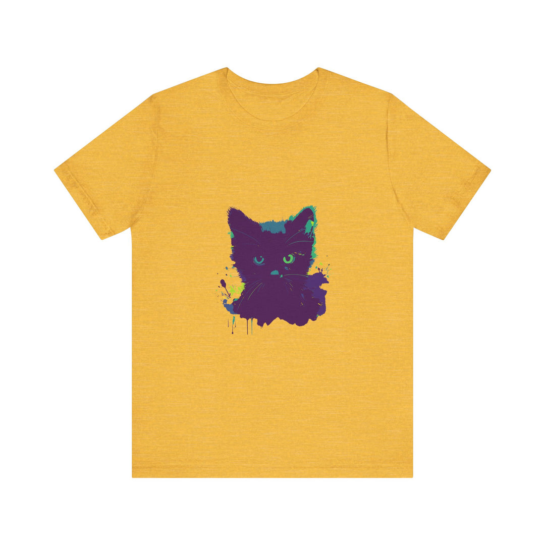 Black Cat Mystery Watercolor T-Shirt: A unique, hand-painted design featuring a mysterious black cat in vibrant watercolors