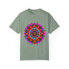 Unisex Mandala T-Shirt made of 100% Ring-Spun Cotton, hand-drawn Mandala art, and garment-dyed for extra comfort