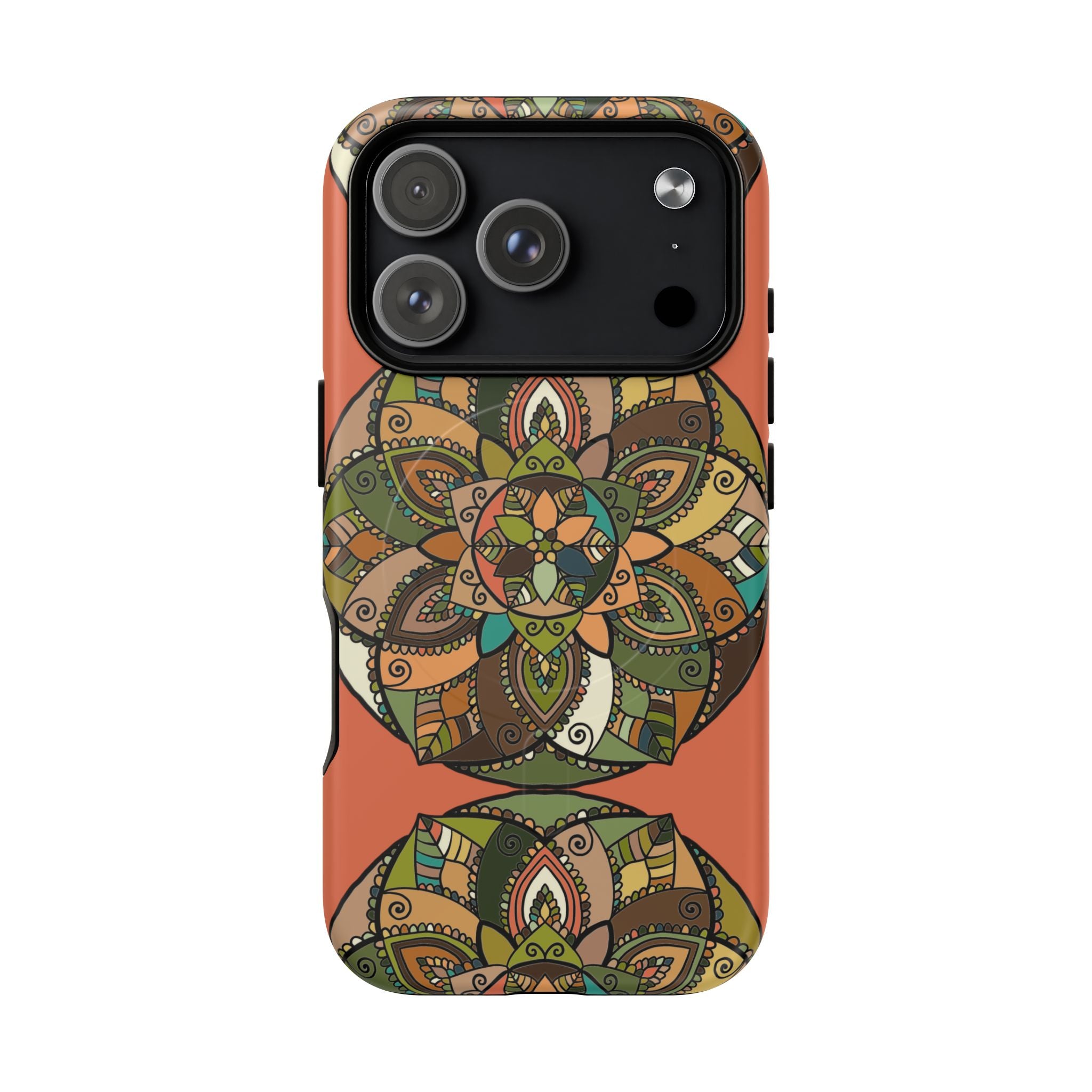 Mandala Floral Tough Magnetic Phone Case — Boho Earth-Tone Protective Cover