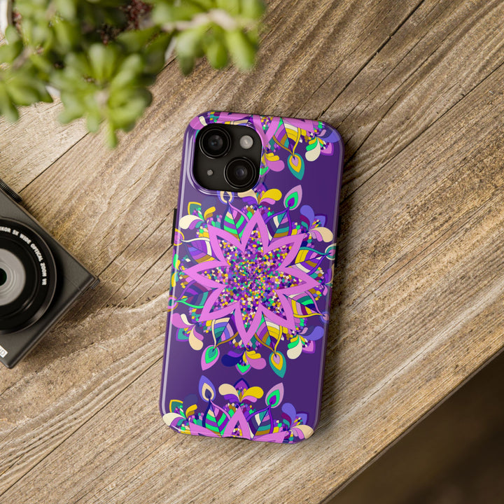 Hand drawn purple Mandala Art phone case for iPhone X/XS showcasing intricate floral design and durable protection