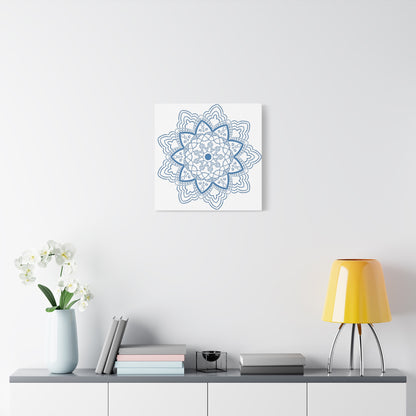 Handmade Mandala Art in Steel Blue, Matte Canvas, Stretched, 125 - A beautiful and intricate Mandala Design Wall Art