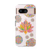 A light pink phone case with a mandala design featuring a beautiful lotus flower