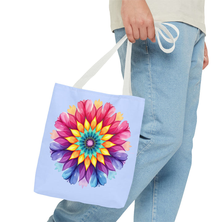 Colorful and vibrant Rainbow Mandala Tote Bag with intricate design and durable material perfect for carrying your essentials in style