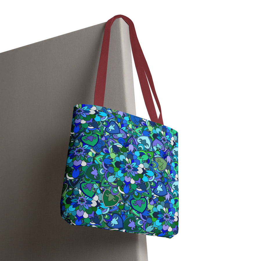 Blue Green Floral Mandala Tote Bag — Vibrant All-Over-Print Shopper