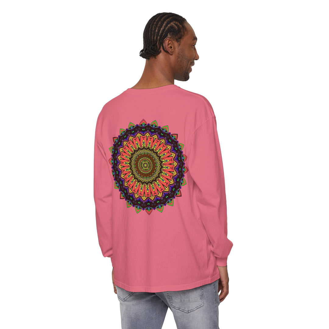 Colorful and intricate mandala design long sleeve t-shirt, perfect for casual wear