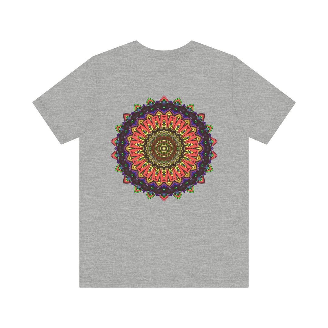 Vibrant mandala tee with intricate design symbolizing spiritual balance and peace