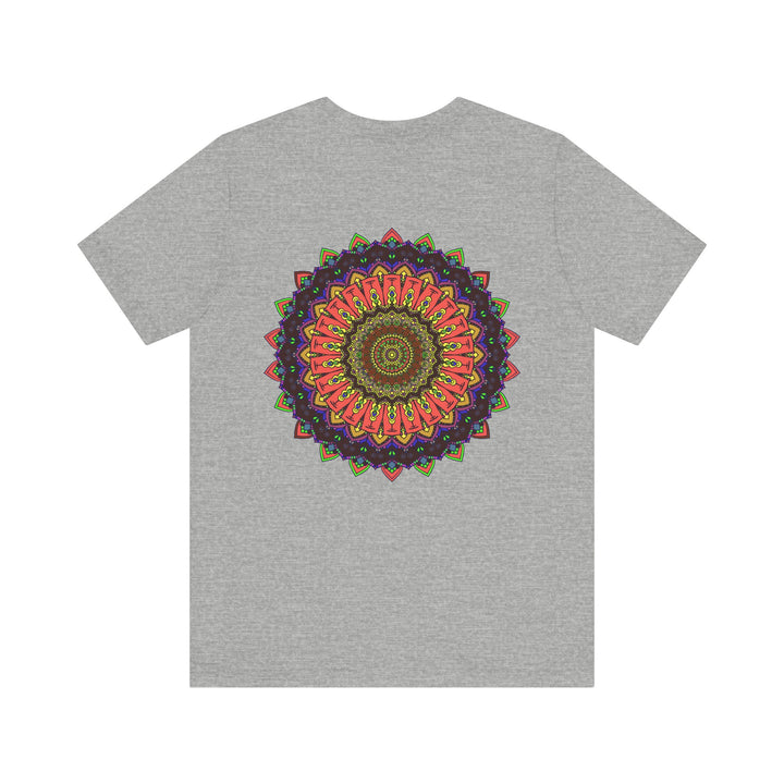 Vibrant mandala tee with intricate design symbolizing spiritual balance and peace