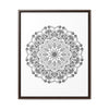 Handcrafted black and white mandala art on gallery canvas wraps, displayed in a vertical frame for elegant wall decor