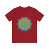 Vibrant Mandala Tee featuring a colorful circular floral design on the front