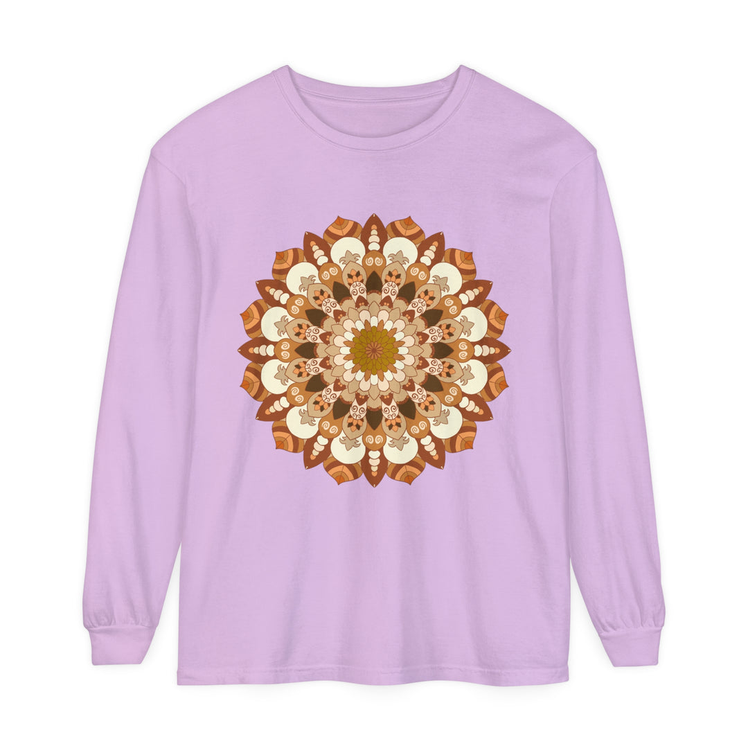 Intricate Mandala Unisex Long Sleeve T-Shirt featuring detailed, symmetrical design in vibrant colors